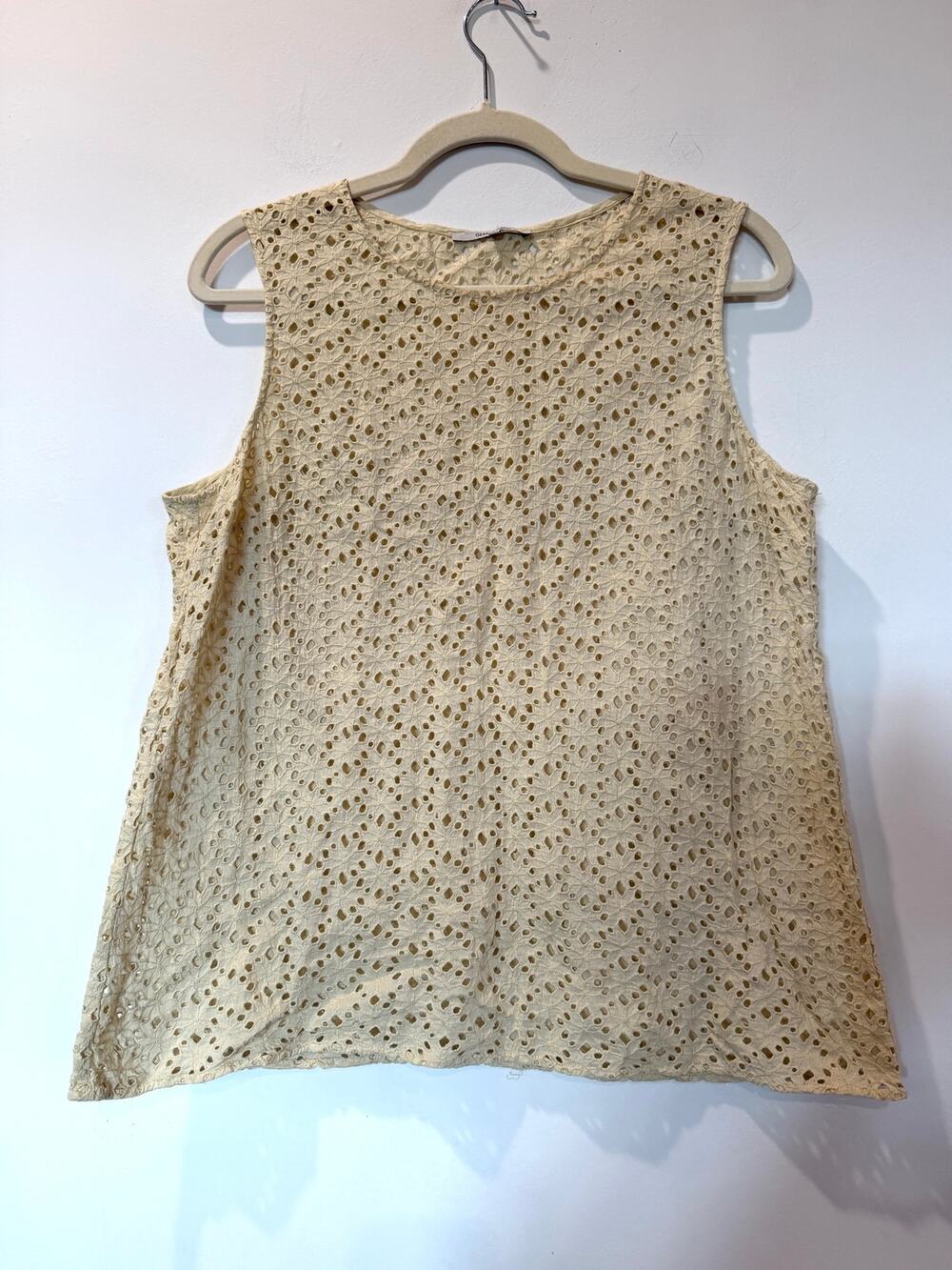 Gerard Darel Embroidered Eyelet Sleeveless Top Butter Yellow FR 42 US 10 L